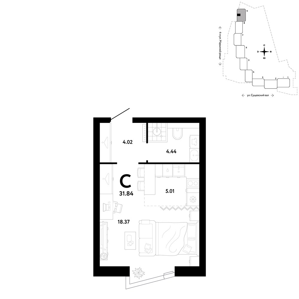 Планировка 31.84 м²