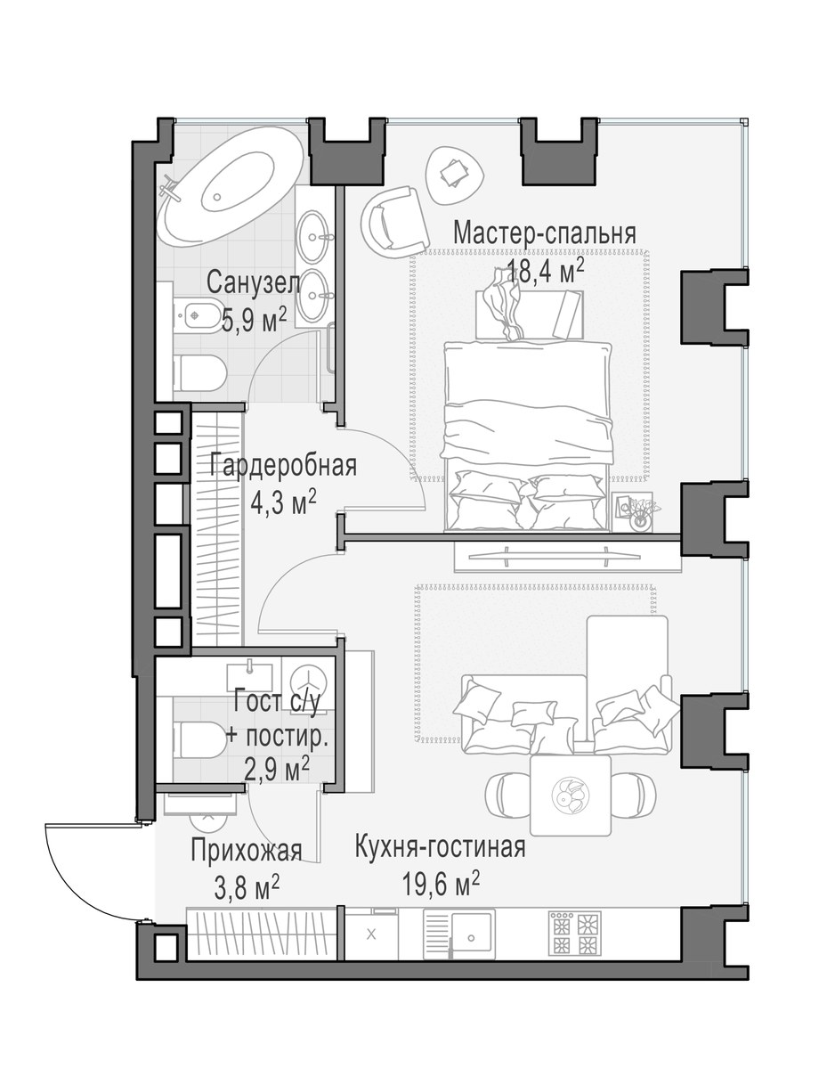 Планировка 55.1 м²
