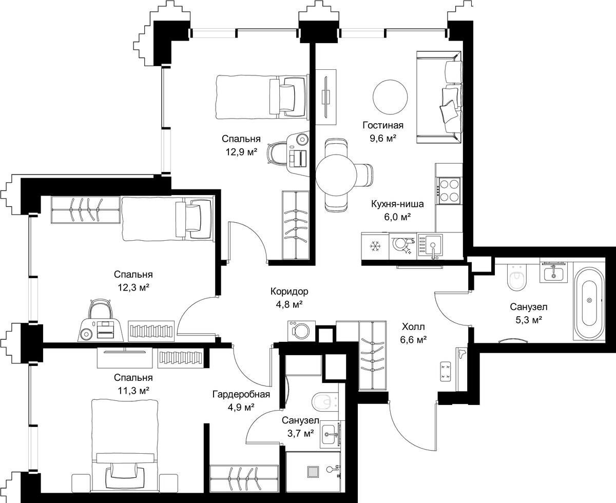 Планировка 77.4 м²