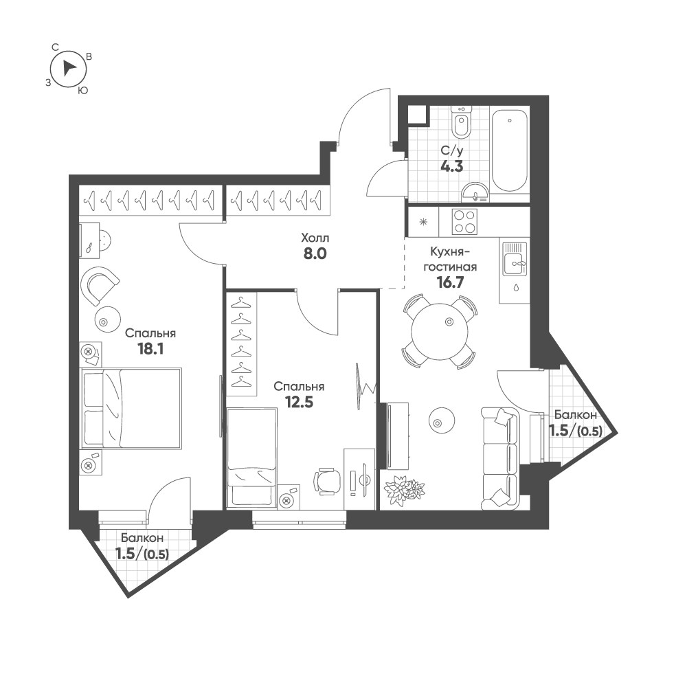 Планировка 60.6 м²