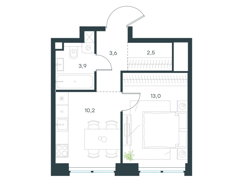 Планировка 33.2 м²