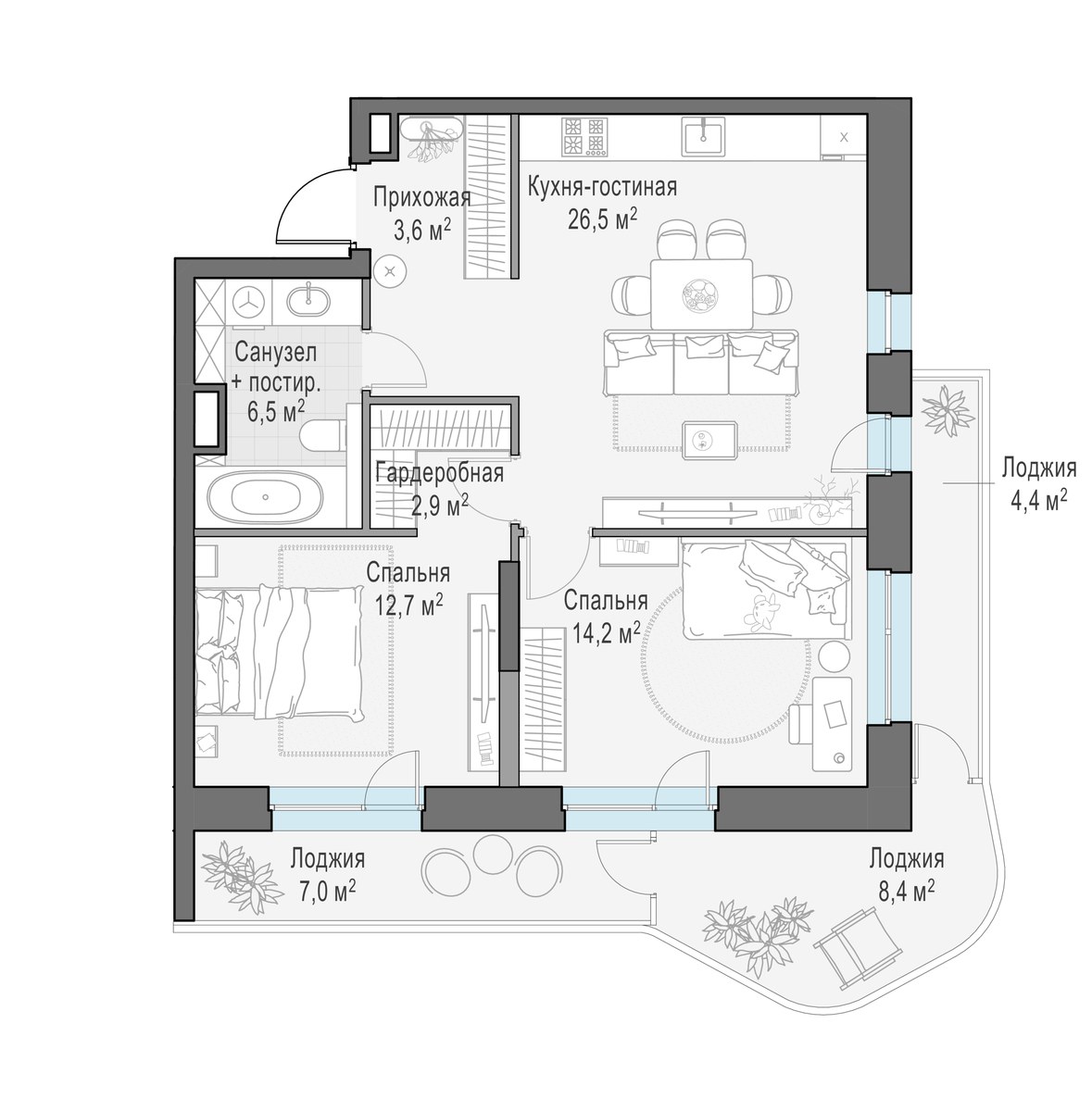 Планировка 76.1 м²