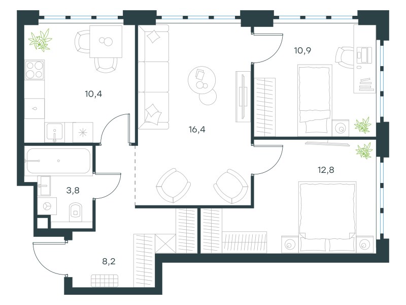Планировка 62.5 м²