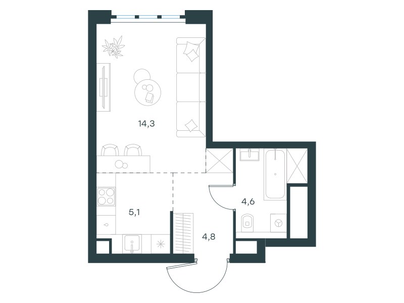 Планировка 28.8 м²