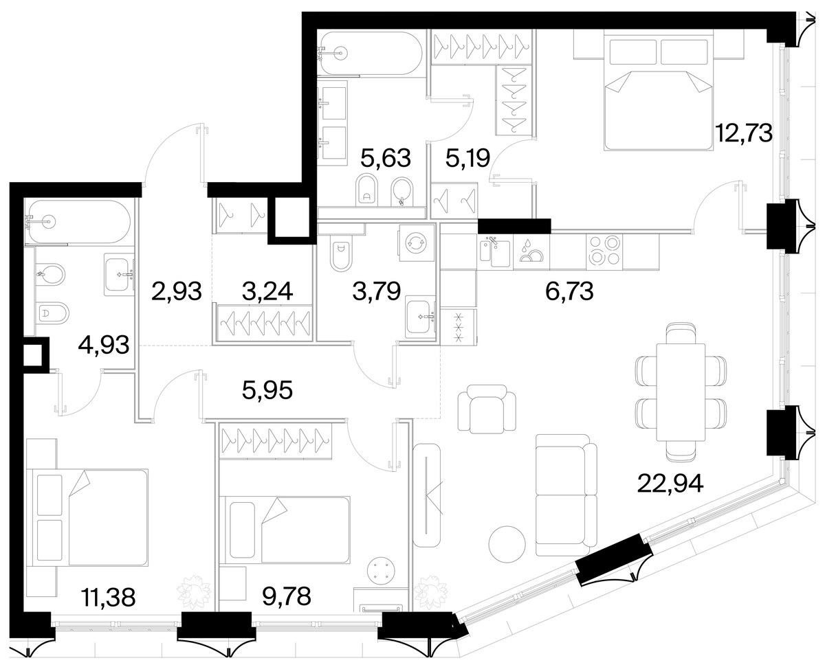 Планировка 95.22 м²