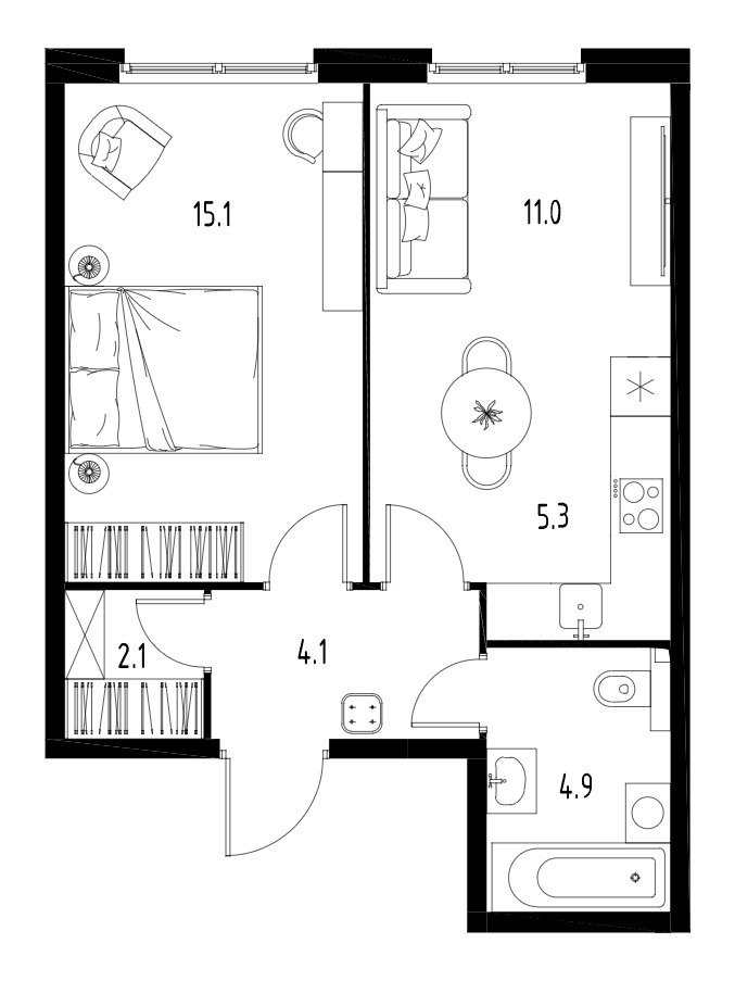 Планировка 42.5 м²