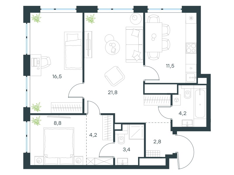 Планировка 73.6 м²