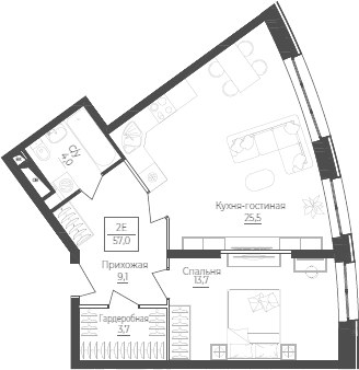 Планировка 57.0 м²