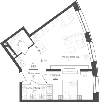 Планировка 56.7 м²