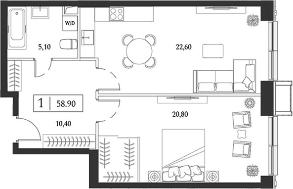 Планировка 58.9 м²