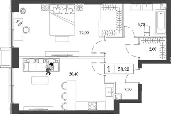 Планировка 58.2 м²