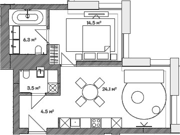 Планировка 53.4 м²