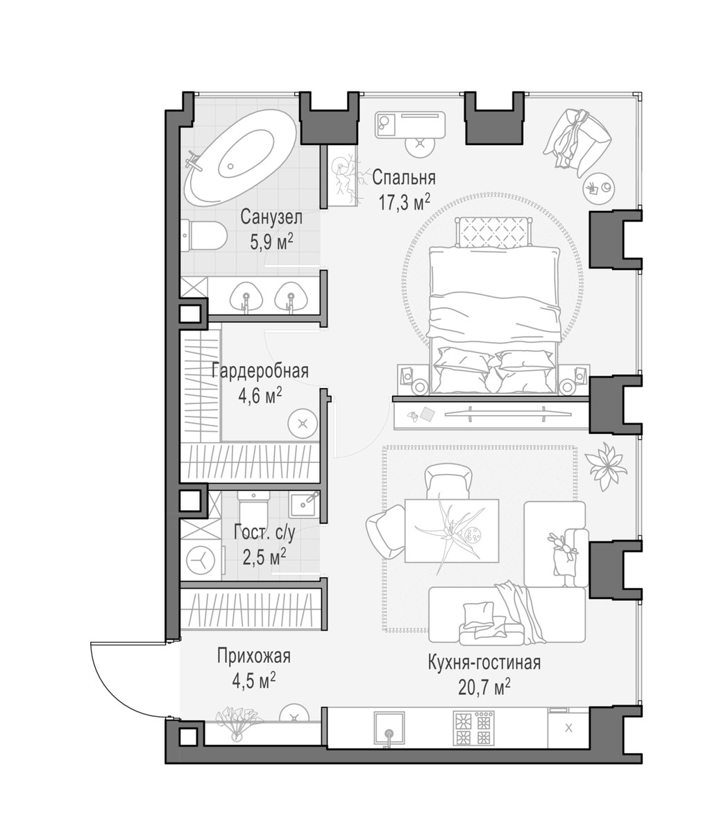 Планировка 56.0 м²