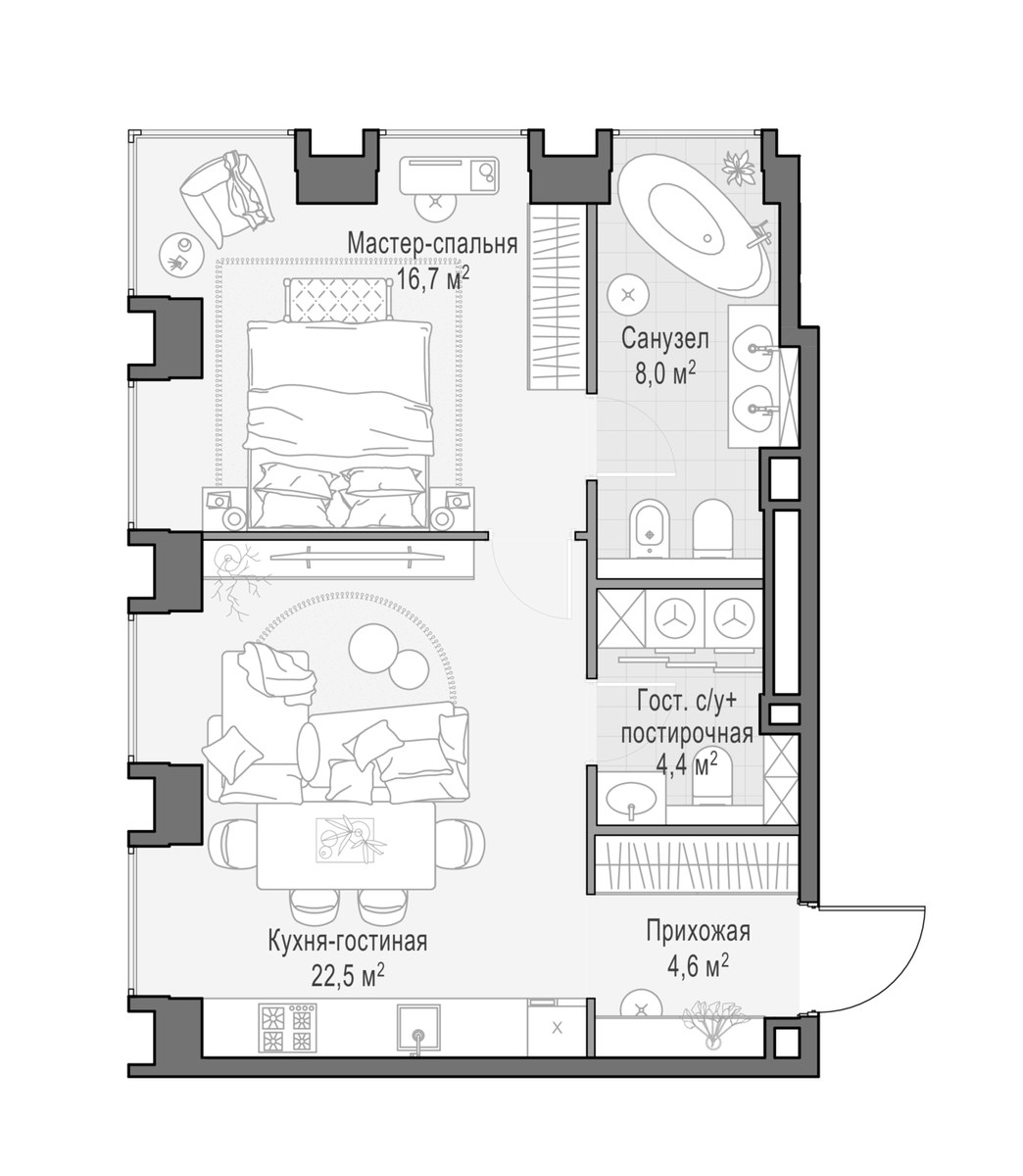 Планировка 56.7 м²