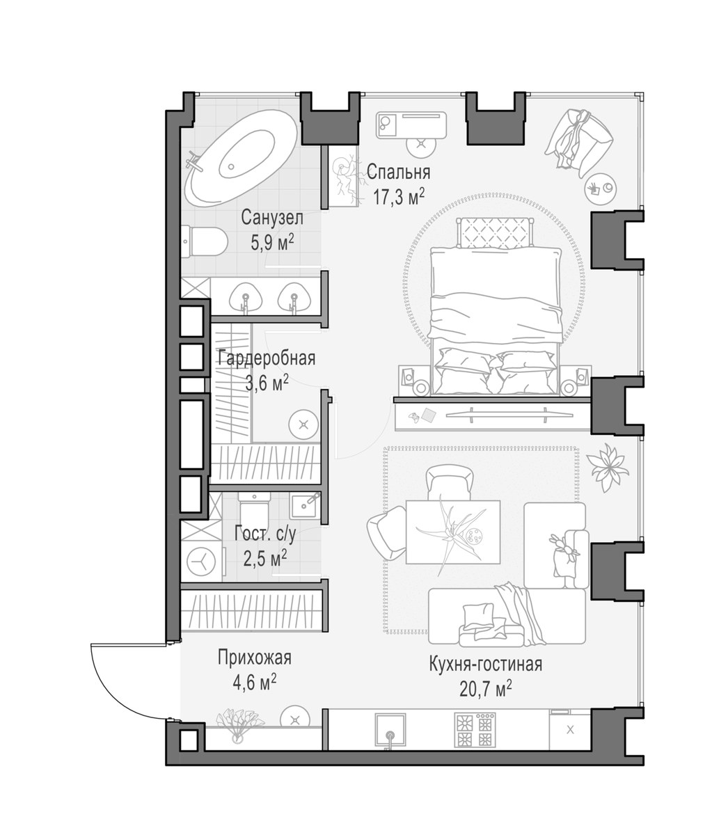 Планировка 55.1 м²