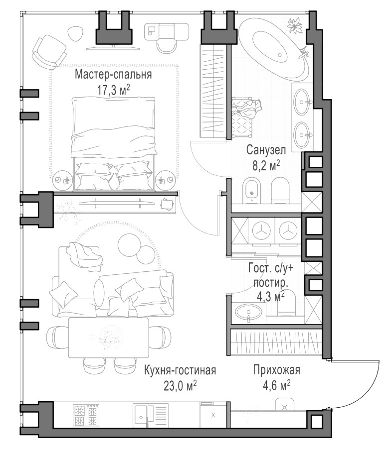 Планировка 57.8 м²
