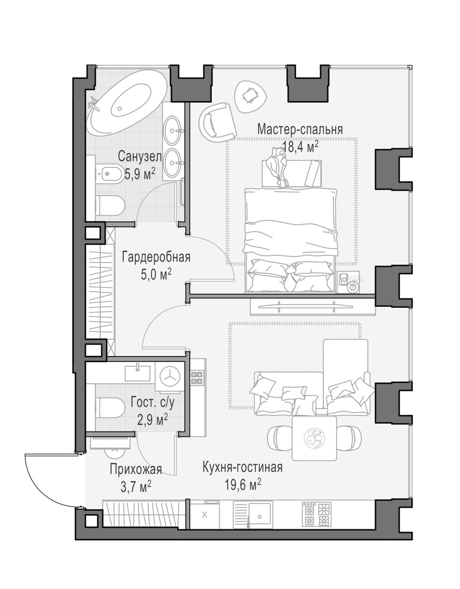 Планировка 56.0 м²