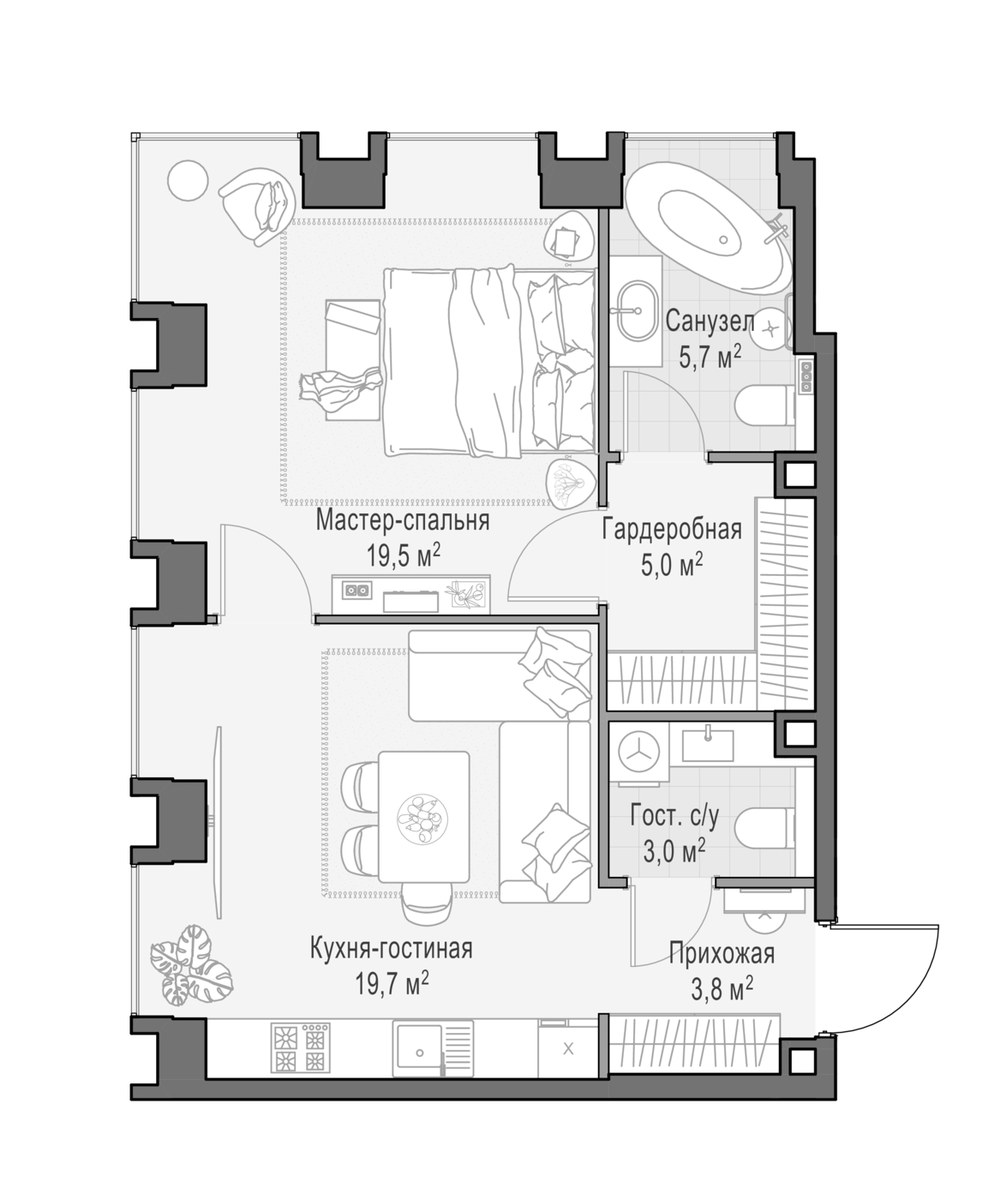 Планировка 57.1 м²