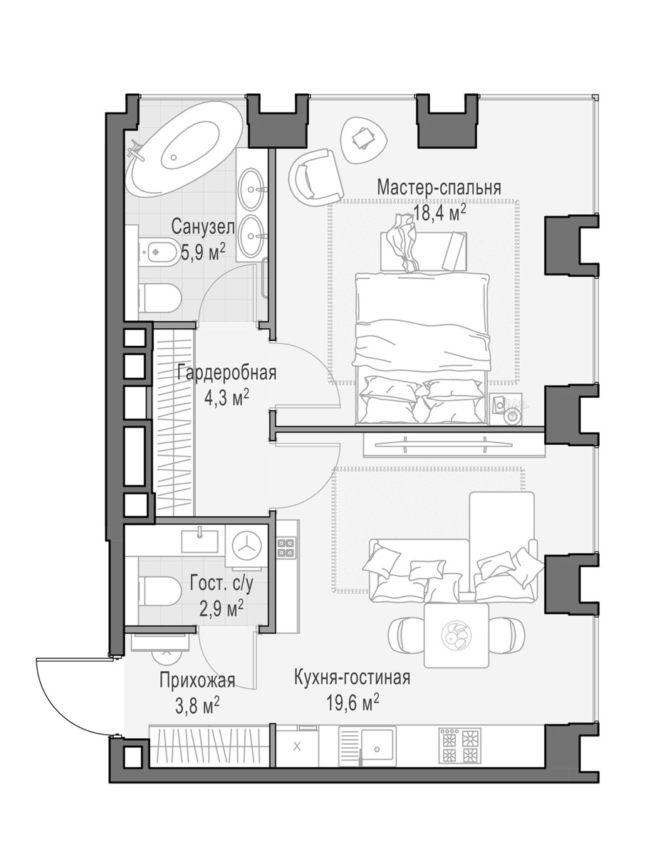 Планировка 55.5 м²
