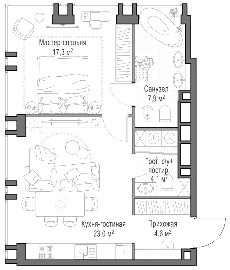 Планировка 57.4 м²