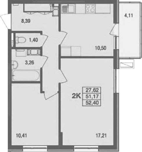 Планировка 52.4 м²