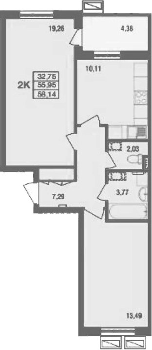 Планировка 58.14 м²