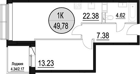 Планировка 49.78 м²