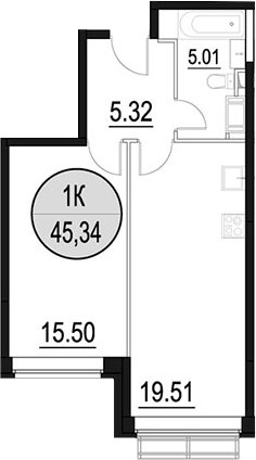 Планировка 46.6 м²