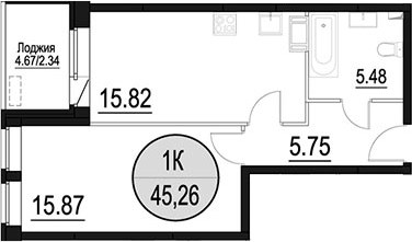 Планировка 45.26 м²