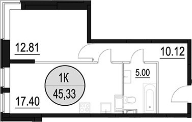 Планировка 45.33 м²
