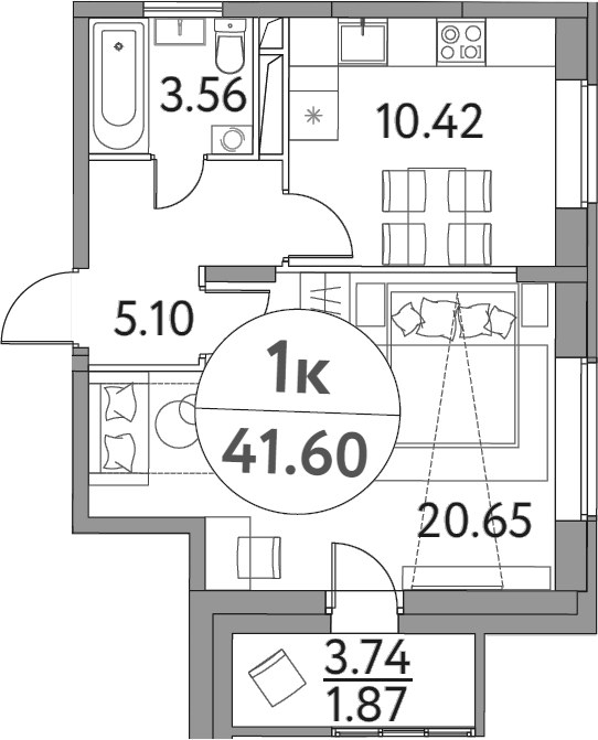 Планировка 41.6 м²