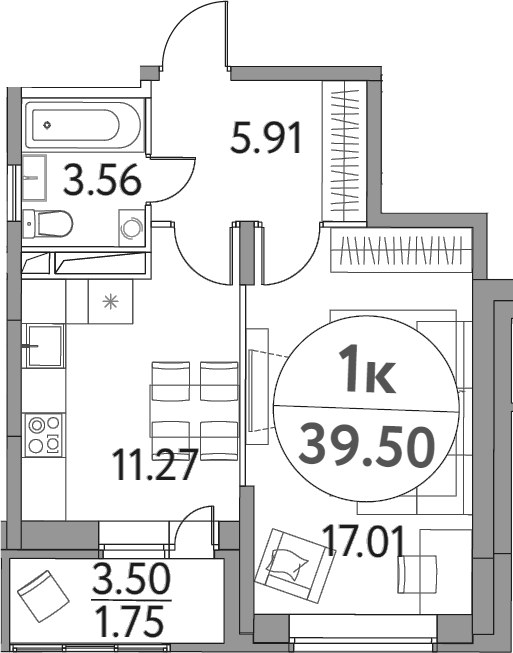 Планировка 39.5 м²