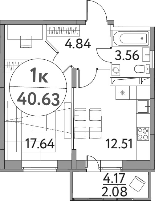 Планировка 40.63 м²