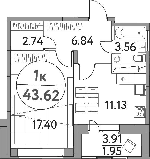 Планировка 43.62 м²