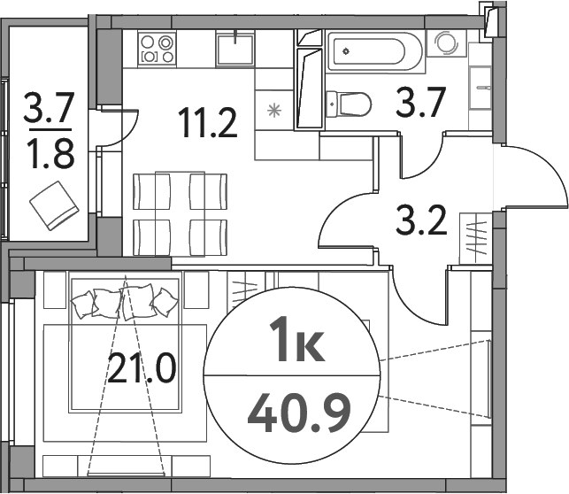 Планировка 40.9 м²