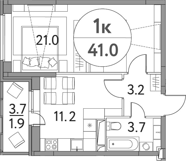 Планировка 41.0 м²