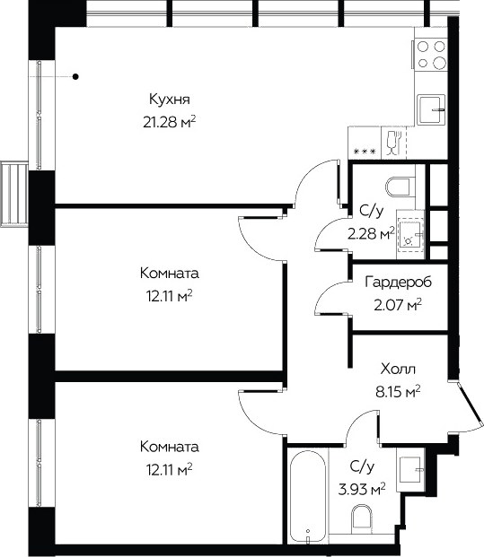 Планировка 60.9 м²