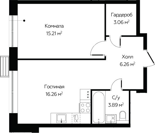 Планировка 44.68 м²