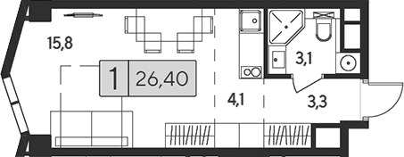 Планировка 26.4 м²