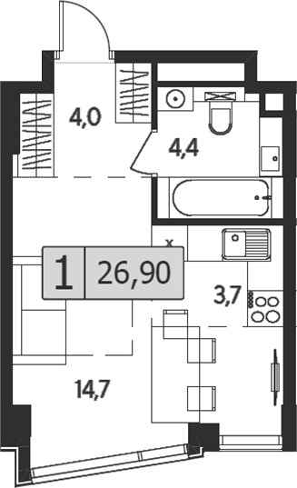 Планировка 26.9 м²