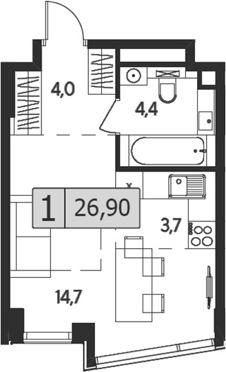 Планировка 26.9 м²