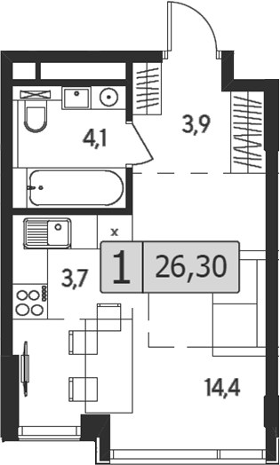 Планировка 26.3 м²