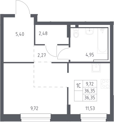 Планировка 36.35 м²