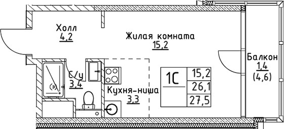Планировка 27.5 м²