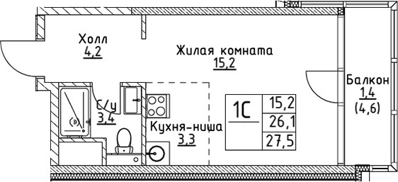 Планировка 27.5 м²