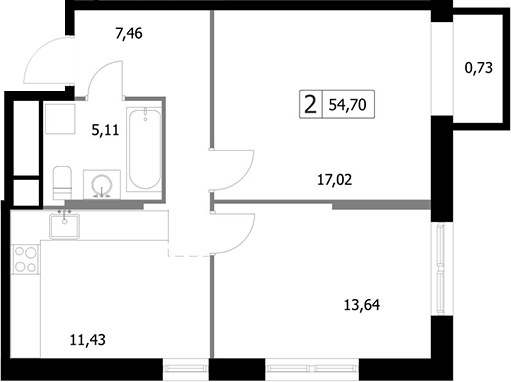 Планировка 54.7 м²