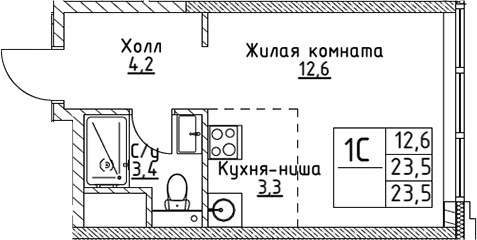 Планировка 23.5 м²