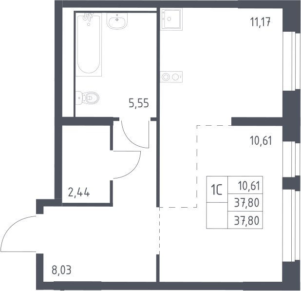 Планировка 37.8 м²