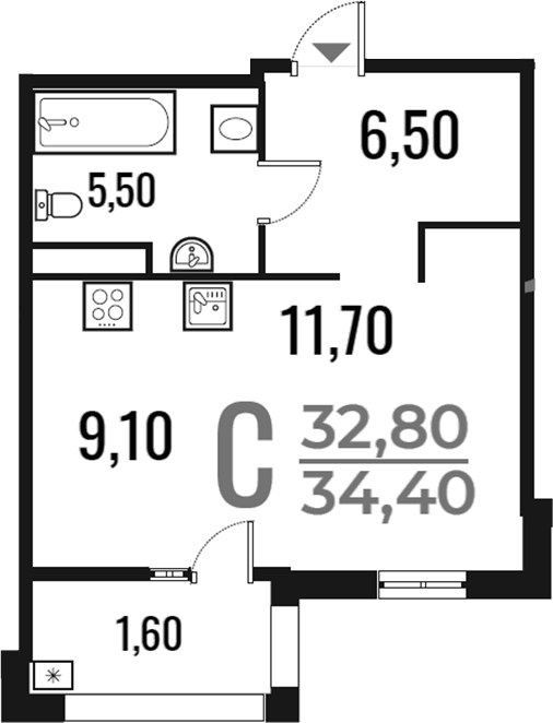 Планировка 34.4 м²