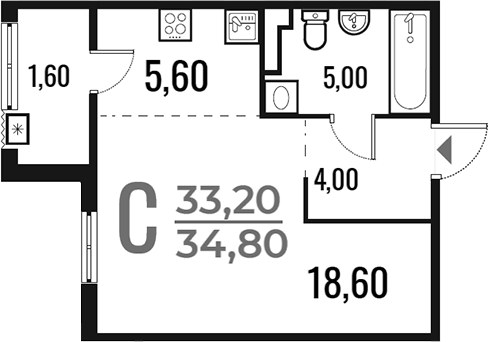 Планировка 34.8 м²